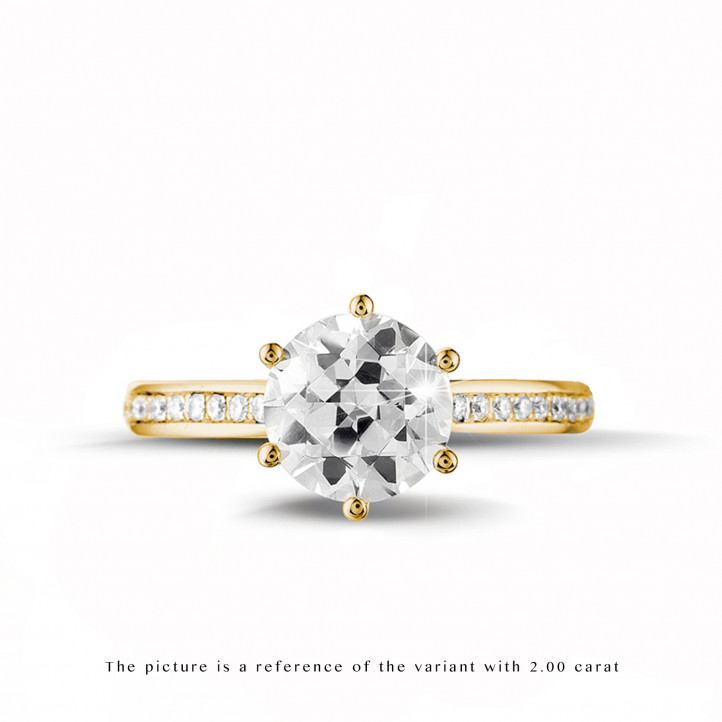 3.00 karaat diamanten solitaire ring in geel goud met zijdiamanten