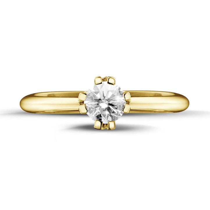 0.70 karaat diamanten solitaire design ring in geel goud met acht griffen