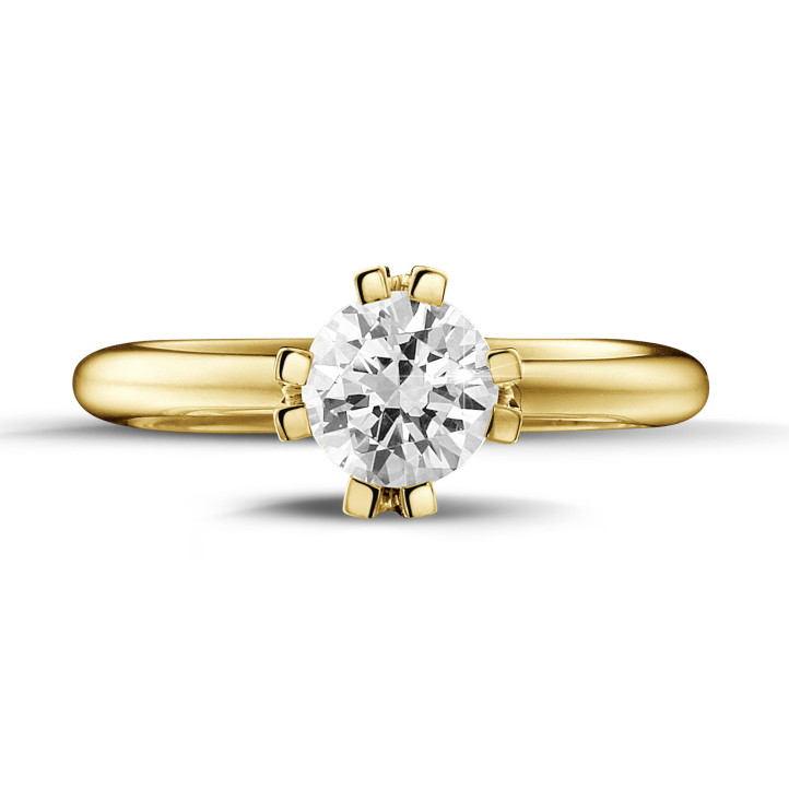 1.00 karaat diamanten solitaire design ring in geel goud met acht griffen
