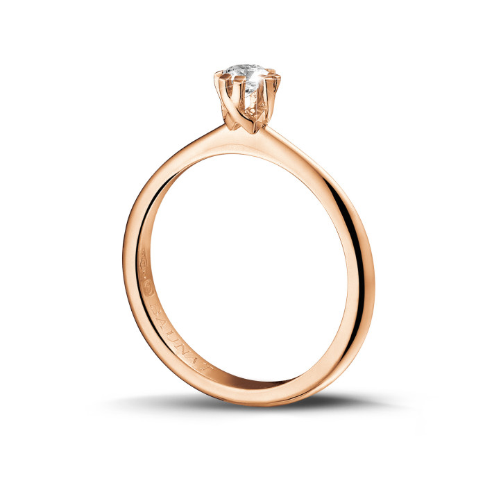 0.25 karaat diamanten solitaire design ring in roodgoud met acht griffen