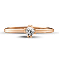 0.25 karaat diamanten solitaire design ring in roodgoud met acht griffen