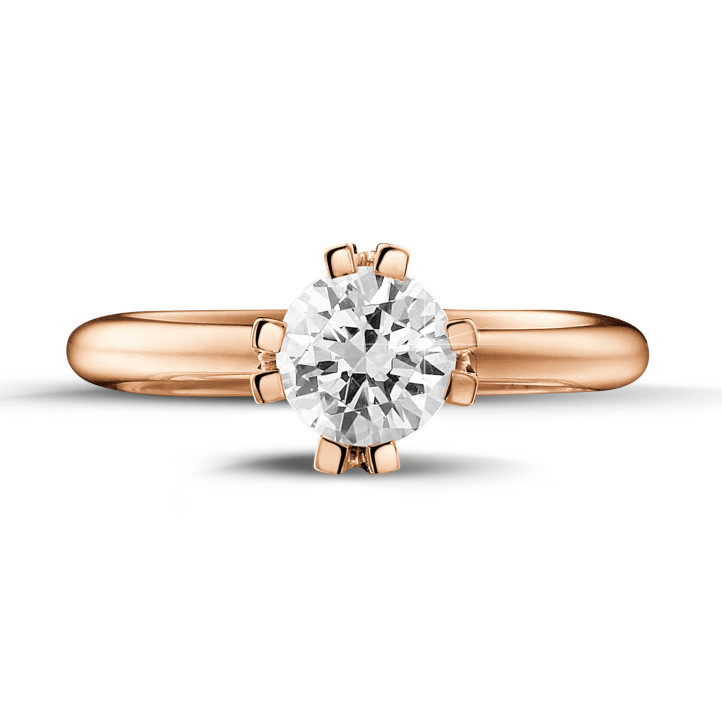 0.90 karaat diamanten solitaire design ring in roodgoud met acht griffen