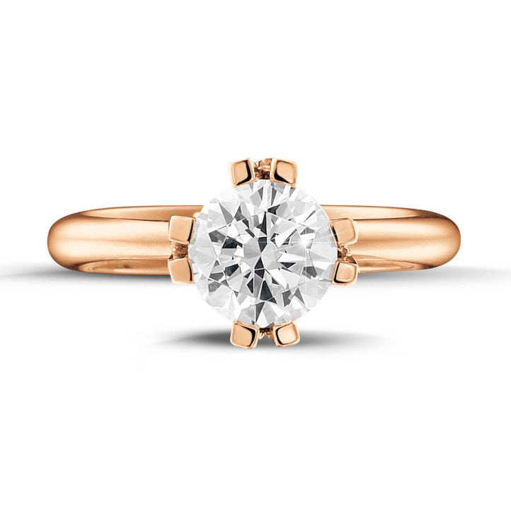 1.50 karaat diamanten solitaire design ring in roodgoud met acht griffen