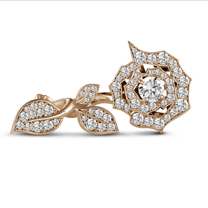 0.30 karaat diamanten bloem design ring in rood goud