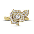 0.45 karaat diamanten bloem design ring in geel goud