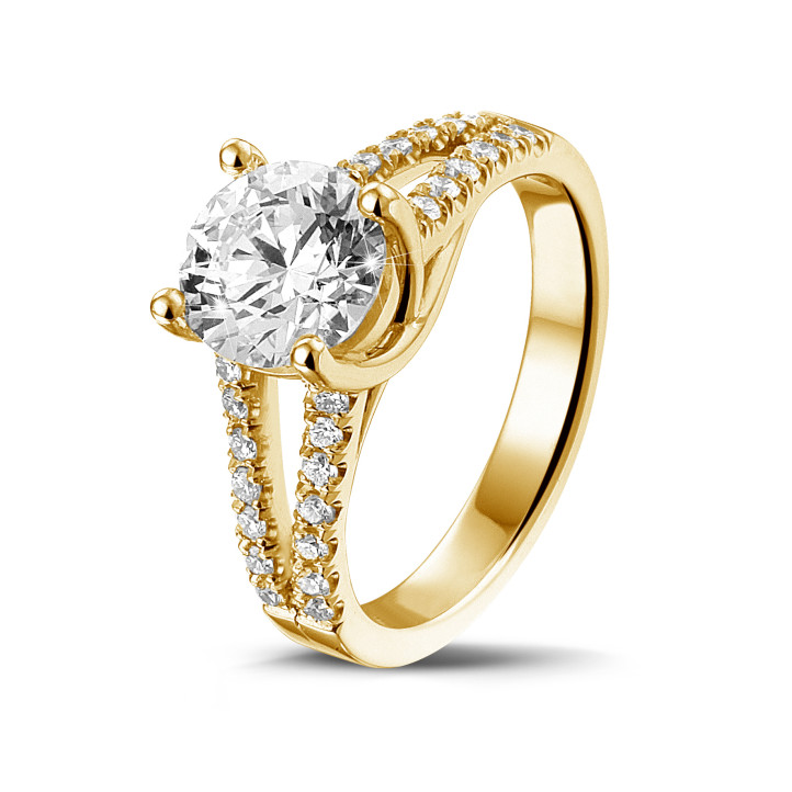 2.00 karaat solitaire ring in geel goud met zijdiamanten