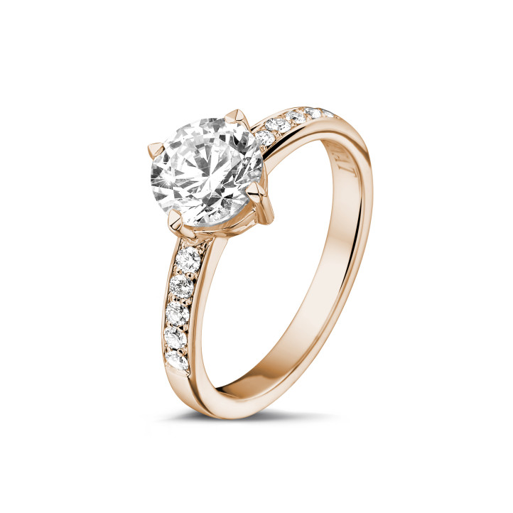 1.25 karaat diamanten solitaire ring in rood goud met zijdiamanten
