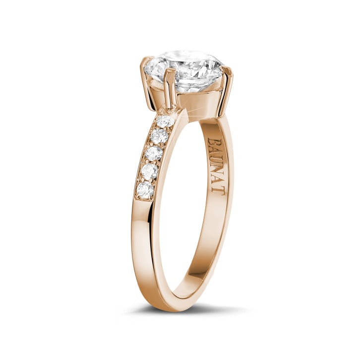 2.00 karaat diamanten solitaire ring in rood goud met zijdiamanten