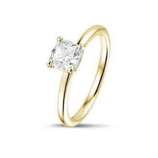 Verloving - 1.00 karaat solitaire ring met een cushion diamant in geel goud