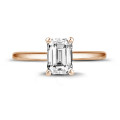 1.00 karaat solitaire ring met een emerald cut diamant in rood goud