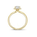 2.00 karaat Halo solitaire ring met een emerald cut diamant in geel goud met ronde diamanten
