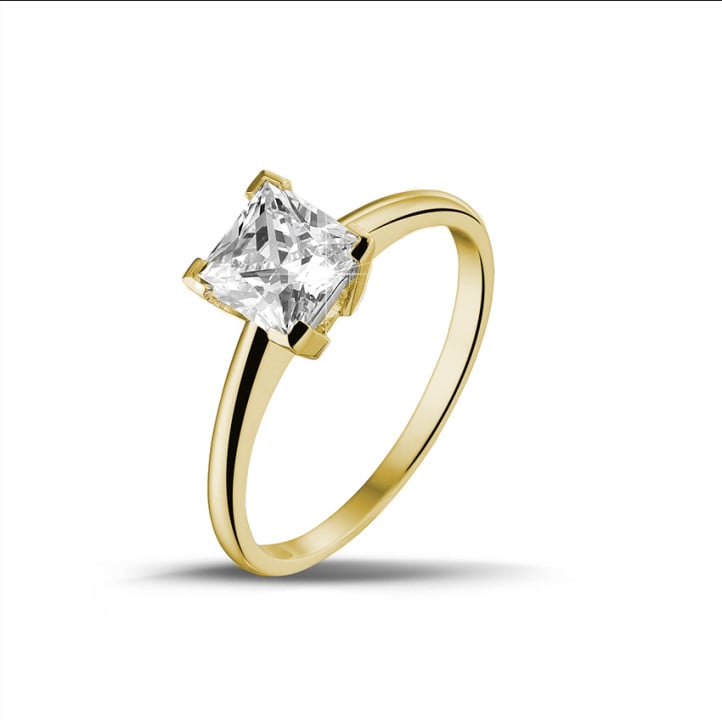 1.20 karaat solitaire ring in geel goud met princess diamant