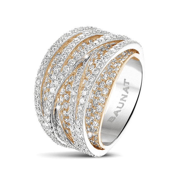 3.50 karaat ring in rood & wit goud met ronde diamanten