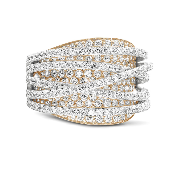 3.50 karaat ring in rood & wit goud met ronde diamanten