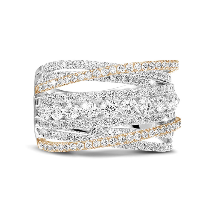 1.60 karaat ring in wit & rood goud met ronde diamanten