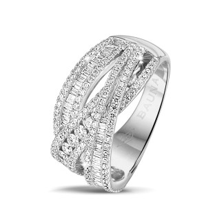 Gouden ring - 1.35 karaat ring in wit goud met ronde en baguette diamanten