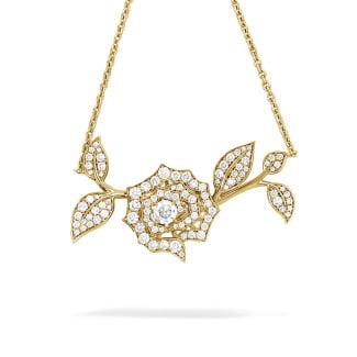 Diamanten Hangers - 0.35 karaat diamanten design bloemenhanger in geel goud