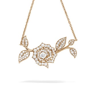 Halskettingen - 0.35 karaat diamanten design bloemenhanger in rood goud