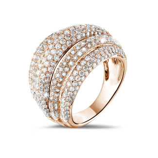 Ring met briljant - 4.30 karaat ring in rood goud met ronde diamanten