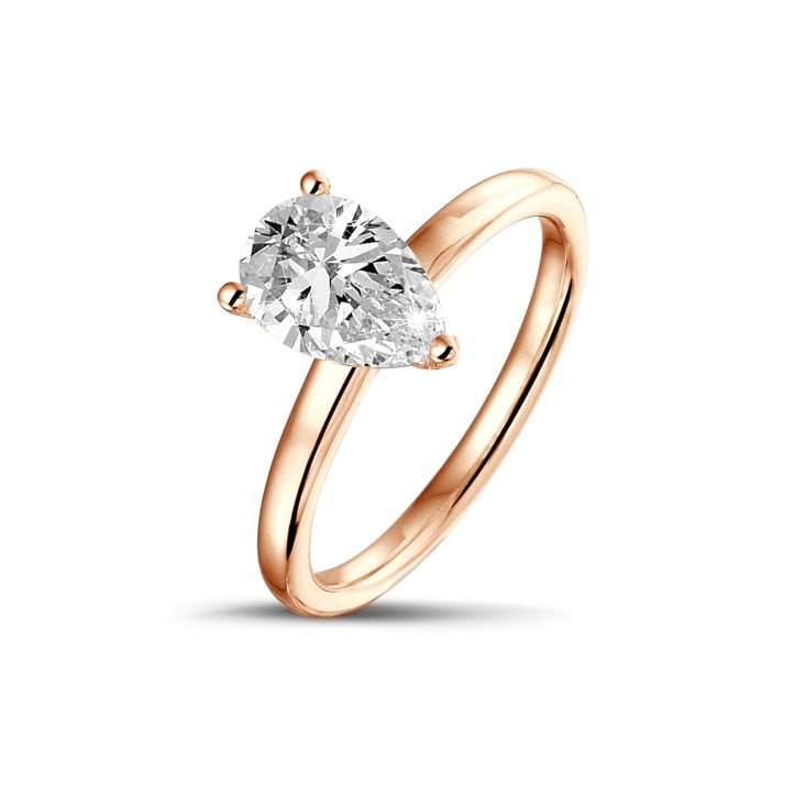 0.70Ct solitaire ring in rood goud met peervormige diamant