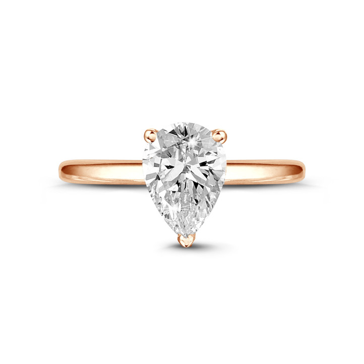 1.50Ct solitaire ring in rood goud met peervormige diamant