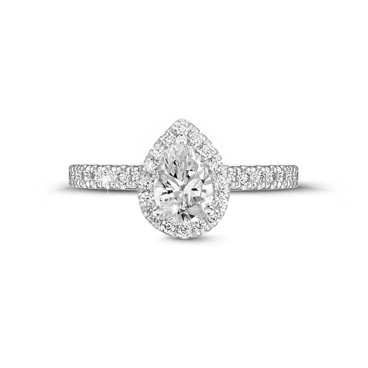 1.50Ct halo ring in wit goud met peervormige diamant