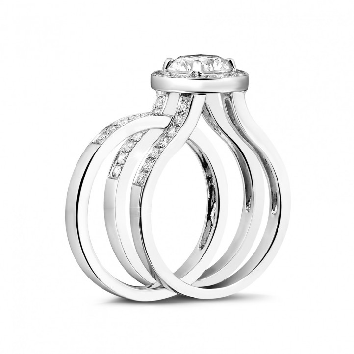 1.20 karaat diamanten solitaire ring in platina met zijdiamanten