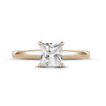 0.70 karaat solitaire ring met een princess diamant in rood goud