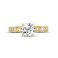 1.00 karaat solitaire stapelbare ring in geelgoud met een ronde diamant met marquise design