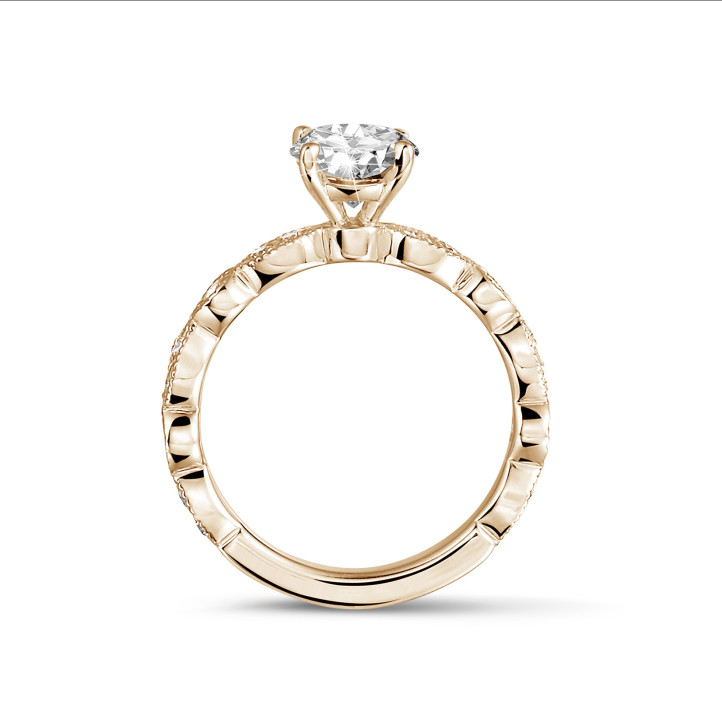 1.00 karaat solitaire stapelbare ring in rood goud met een ronde diamant met marquise design