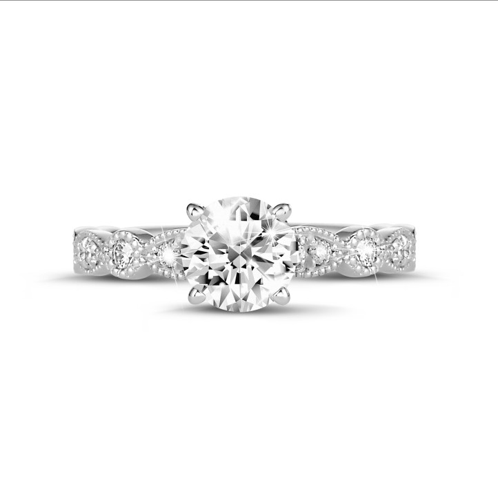 2.00 karaat solitaire stapelbare ring in witgoud met een ronde diamant met marquise design