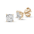 2.00 karaat solitaire oorbellen in rood goud met cushion diamanten