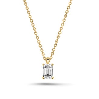 Halskettingen - 1.00 karaat solitaire hanger in geel goud met emerald cut diamant