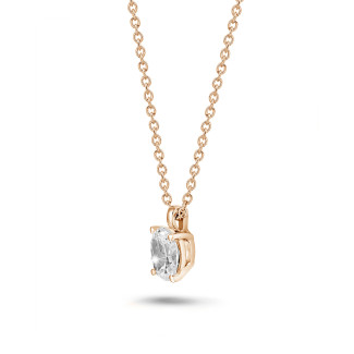 Halskettingen - 1.00 karaat solitaire hanger in rood goud met ovale diamant