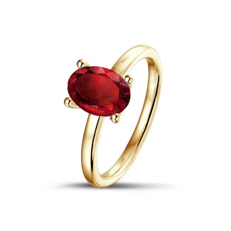 Verloving - Ring in geel goud met ovale robijn