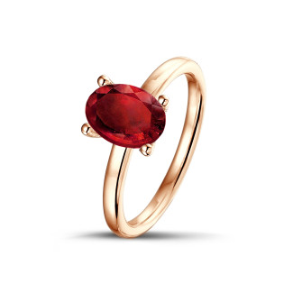 Ringen - Ring in rood goud met ovale robijn