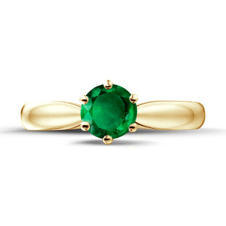 Verloving - Solitaire ring in geel goud met ronde smaragd