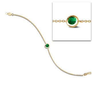 Satelliet armband in geel goud met ronde smaragd