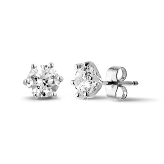 2.00 karaat klassieke oorbellen in wit goud met zes griffen en ronde diamanten van uitzonderlijke kwaliteit (D-IF-EX-None fluorescentie-GIA certificaat)
