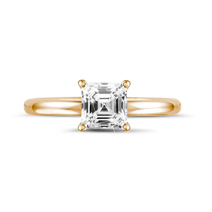 1.00 karaat solitaire ring met een asscher cut diamant in rood goud