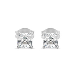 Oorbellen - 2.00 karaat solitaire oorbellen in wit goud met asscher cut diamanten