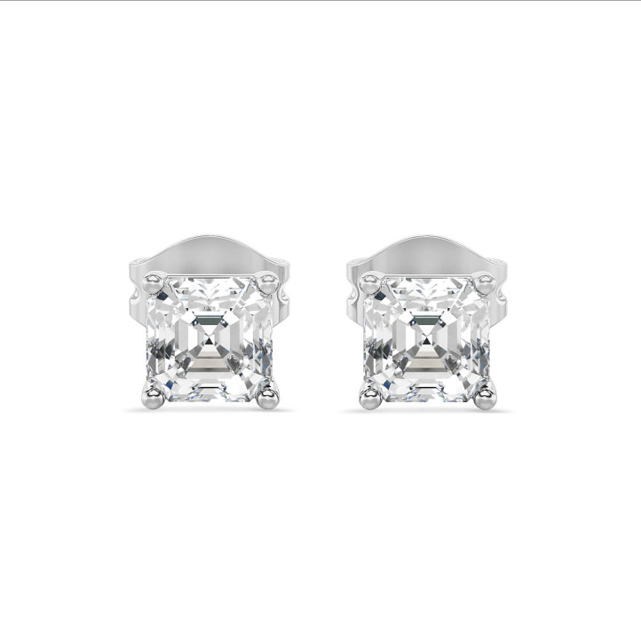 2.00 karaat solitaire oorbellen in wit goud met asscher cut diamanten