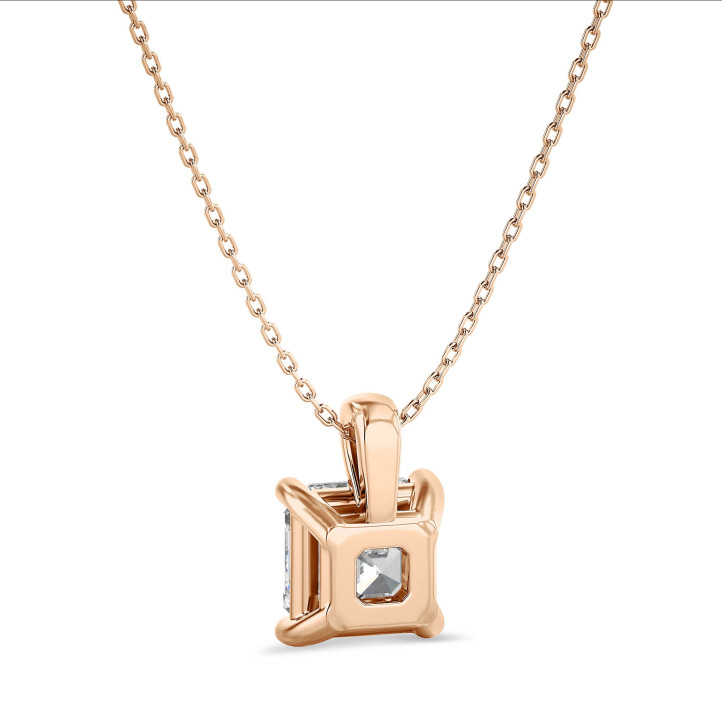 1.00 karaat solitaire hanger in rood goud met asscher cut diamant