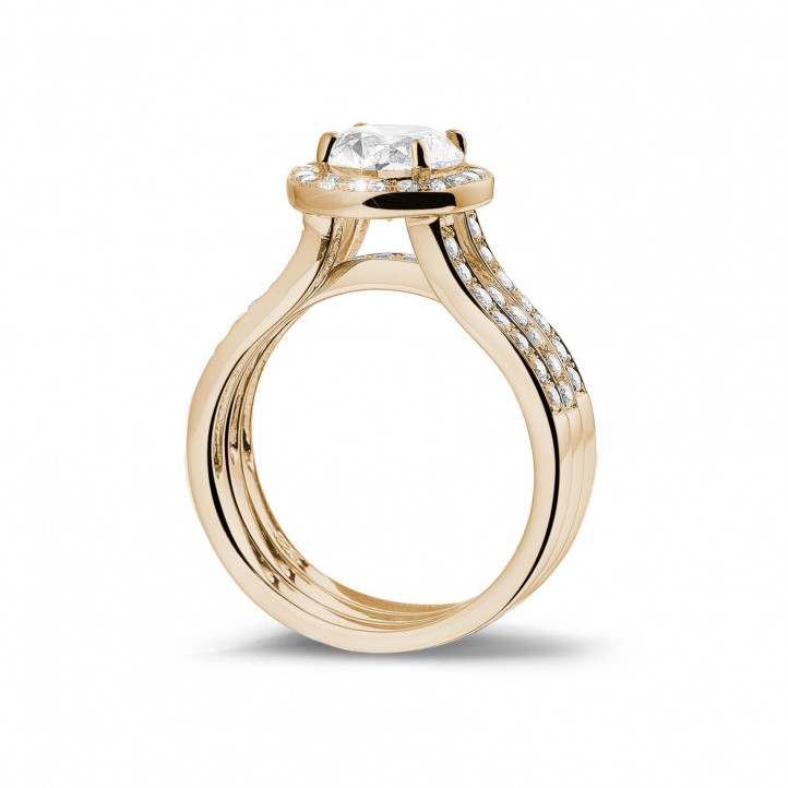 1.50 karaat diamanten solitaire ring in rood goud met zijdiamanten