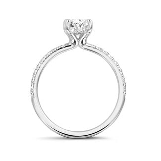 Verloving - 1.00 Ct. solitaire ring in wit goud met ovale diamant en hidden halo