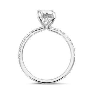 Ringen - 1.00 karaat solitaire ring met een emerald cut diamant en hidden halo in wit goud