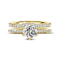 1.00 karaat solitaire ring in geel goud met zijdiamanten