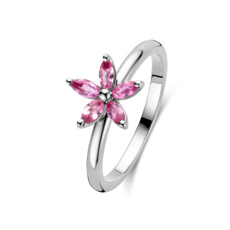 Ringen - Bloemenring met marquise geslepen roze saffier bloemblaadjes