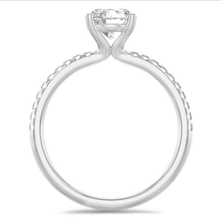 0.70 karaat solitaire ring in wit goud met zijdiamanten