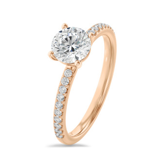 Verloving - 1.00 karaat solitaire ring in rood goud met zijdiamanten